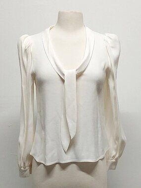 Reformation Ivory “Anaya” Puff shoulder Long-Sleeve Bow Tie Blouse Size: S
